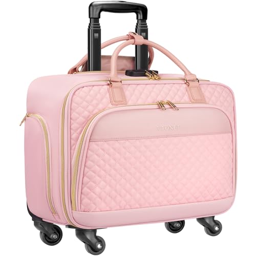 Image of Ytonet Rolling Briefcase for Women, 17.3 Inch Rolling Laptop Bag with Lock, Water Resistant Overnight Computer Bag on Wheels Roller Bag for Travel Business Work School Weekender Teacher, Pink