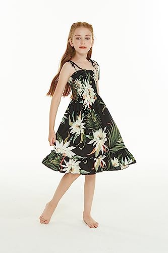 Image of Family Matching Hawaiian Clothes, Wispy Cereus Black | Lightweight 100% rayon • Family matching outfits • Tropical floral print • Beach vacations • Luaus • Cruises • Family photos