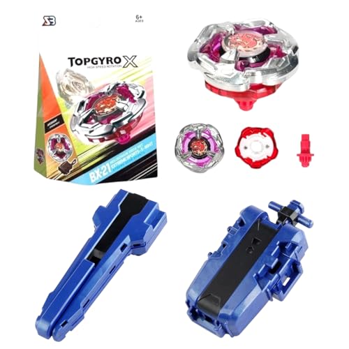 BX-21 Hellschain 5-60F - Bey X Spinning Top - Tops de refuerzo de batalla con lanzador de cuerdas azules y agarre - Juego completo (no marca Takara)