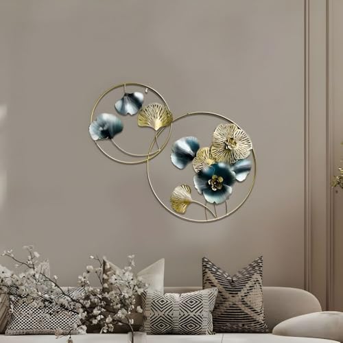 Image of Iron Large Handcrafted Multicolor Round Metal Leaf Abstract Wall Art Decorative Wall Frame Sculpture for Living Room Bedroom Drawing Room Home Decor