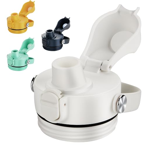 EIPOSAU Spout Lid for YETI Rambler Bottle, BPA Free, Ideal Chug Cap for YETI, Fits 18 26 36 64 oz Bottles, Replacement Lids with Push Button & Lock, White