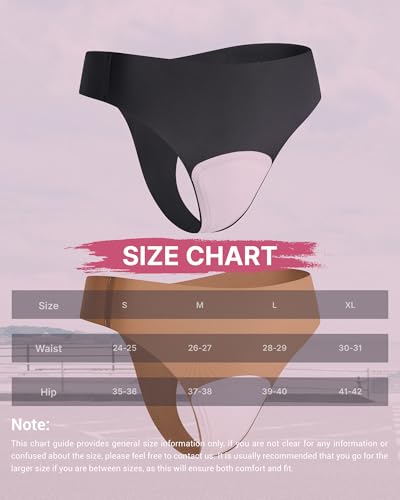 Image of Seamless Workout Thongs for Women - No Show Womens Underwear with Wide Gusset Invisible Panties Nude&Black 2 Pack