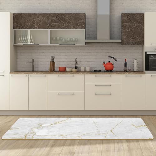 Tapete de cocina de mármol blanco de 2 piezas alfombra antideslizante lavable VAPOKF 6