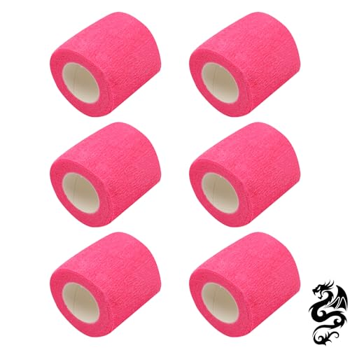 Miaija 6 Rolls Tattoo Grip Needle Bandage 5 Cm Wide Tattoo Grip Cover Wrap Tape Elastic Self Cohesive Tattooes Needle Bandage for Machine Grips Tube Accessories (Pink)