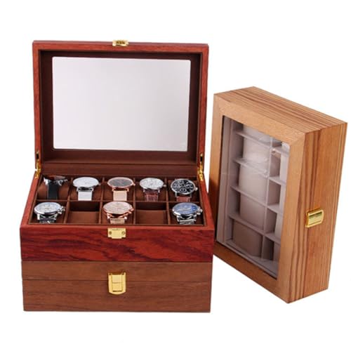 Boîte de rangement montre anti-chute en bois solide marron