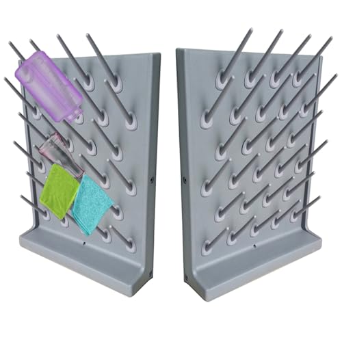 JUOPTGJ Lab Bottle Drying Rack,Drying Rack for Lab Glassware and Bottles,2 Pcs 27 Pegs Laboratory Draining Dryer Stand with Tray Hole and Water Outlet Hose