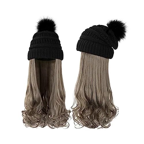 Bonnet tricoté avec perruque longue bouclée amovible de 22 pouces pour femme