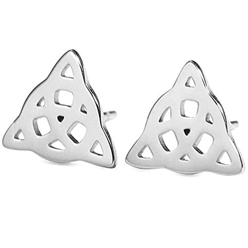 Stainless Steel Triangle Celtic Knot Classical Simple Plain Stud Earrings (Silver)