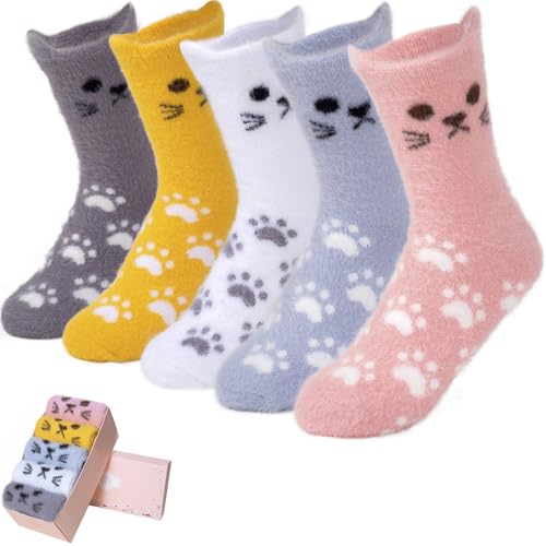 Image of SISOSOCK 5 Pairs Fuzzy Soft Cozy Comfortable Socks for Women, Casual Sleep Comfy Socks, Perfect Warm Winter Gifts for Women