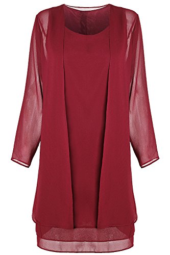 Chiffon Jacket Dress Plus Size Mother of The Bride Dresses Wedding Evening Party Gown (Burgundy, M)