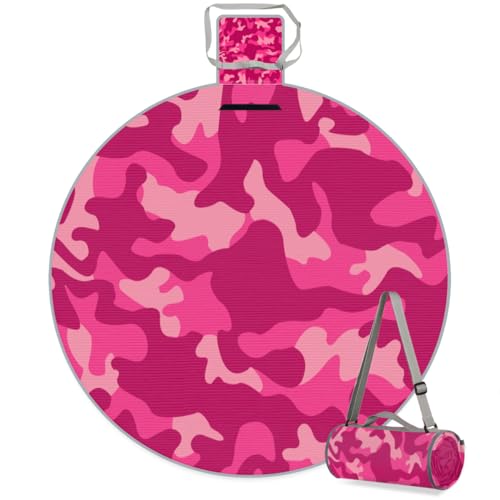Shimoshe Pink Camouflage Picnic Outdoor Blanket Foldable Waterproof Sandproof Beach Blanket Portable Water-Resistant Round Picnic Mat for Travel Camping Park Lawn