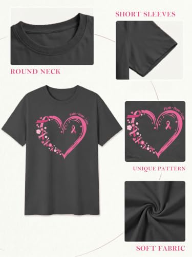 Breast Cancer Shirts for Women Cancer Awareness Shirt Pink Ribbons Tee Tops - image 5