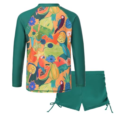 Image of Girls Rash Guard Set for Girls Long Sleeve Swimsuits Hawaiian Two Piece Bathing Suits Swimwear Set