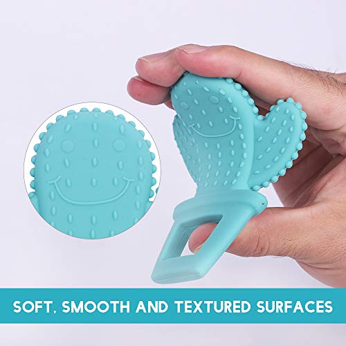 AmazingM Cactus Teething Pain Relief Toy with Pacifier Clip,Food Grade BPA Free Silicone Teether,Teething Egg for Boy and Girl (Green) - Thumbnail 2