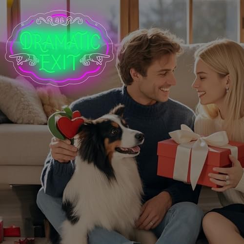 Image of Dramatic Exit Neon Sign,Funny Quote Neon Lights for Home Bar Decor,USB Powered LED Light Up Signs for Bedroom,Man Cave,Pub, Lounge,Gift for Birthday,Christmas