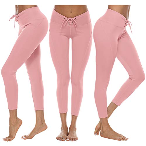 Siaonvr – Calça legging feminina para ioga com cordão de cintura alta e stretch, rosa, M