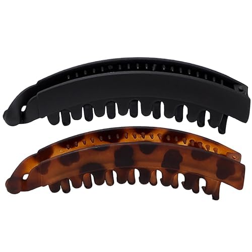 Kitsch Banana Clips For Women - Secure & Sturdy Large Banana Clips for Women | No Crease, Durable Hair Accessories for Women | Great for Stylish Ponytails & Updo - Black & Tortoise, 2 Pcs