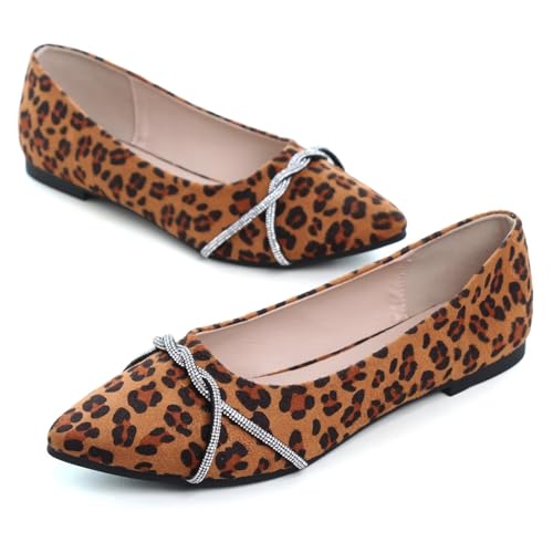 Image of TN TANGNEST Womens Casual Flats Chain Ballet Flats | Fashion Pointed Toe Rhinestone Flats, Comfort Slip On Dress Shoes for Business Work Office Wedding Party