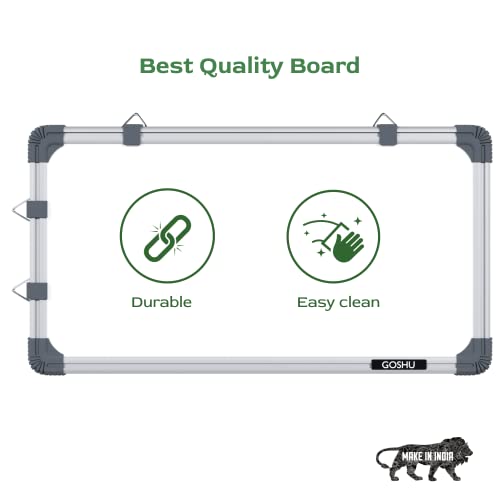 Image of GOSHU Non Magnetic 1 feet x2 feet Double Sided White Board and Chalk Board Both Side Writing Boards, One Side White & Reverse Side Green Surface (1x2 feet with Whiteboard Marker & Duster)