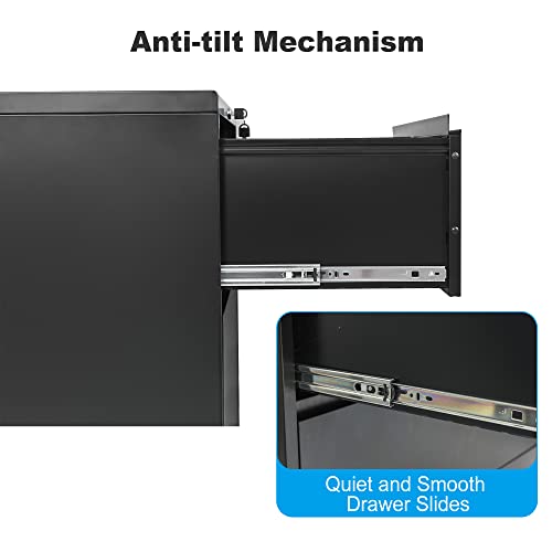 Wiilayok Lateral File Cabinet With Lock,2 Drawer File Cabinet For Home And Office, Organizer Storage Lateral Locking Filing Cabinet, Black #TOP4