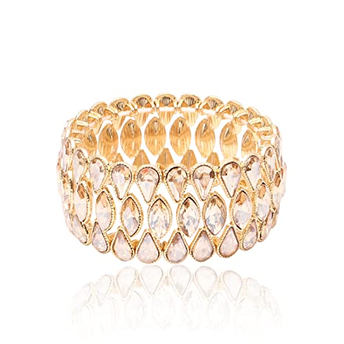 SFE Women's Wedding Party Jewelry Austrian Crystal 3 Layers Luxury Elastic Bangle Bracelet Stretch Bracelet Statement Jewelry for Brides Bridesmaids