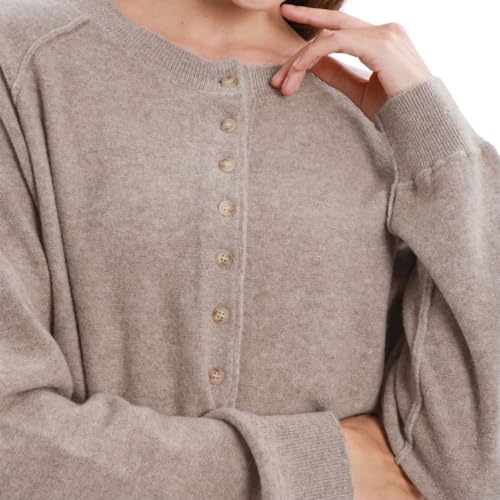 Image of Amazhiyu Women's 100% Wool Henley Sweaters Long Sleeve Button Up Tops