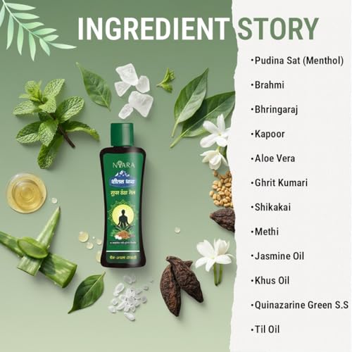 Image of NYARA Sheetal Dhara Ayurvedic Cooling Oil with Bhringaraj Brahmi Pudina Sat Kapoor Aloe Vera Essential Oils for Head Scalp and Body Massage 50ml (Pack of 3)