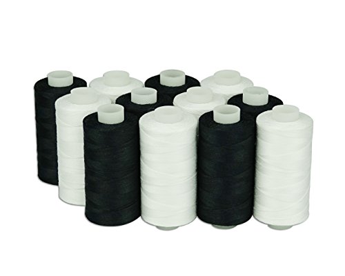 Simthread Fil à coudre en coton blanc et noir pour machine à coudre - 500 mètres/bobine