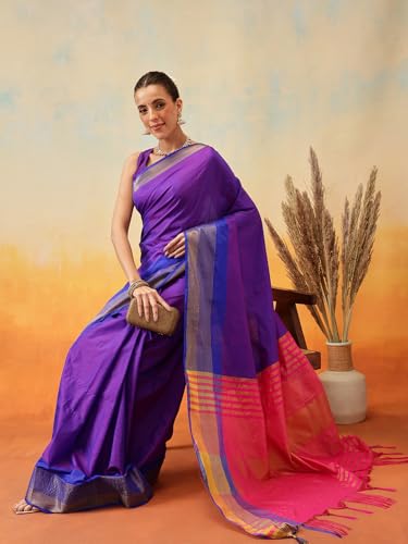 Image of Amazon Brand - Anarva Pattu Art Silk Woven Ready To Wear Saree Pink
