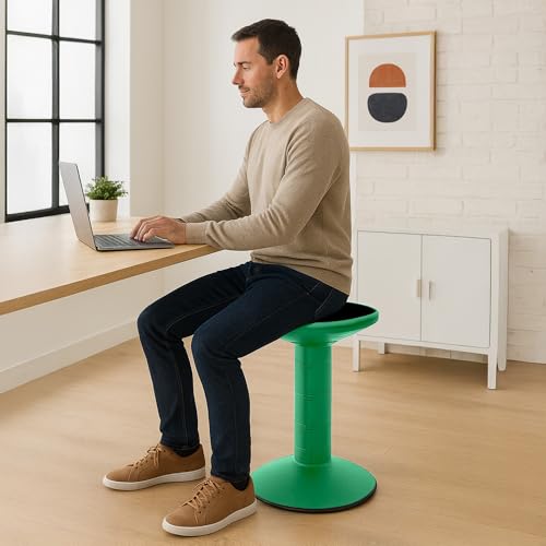 Image of Storex Wiggle Stool - Active Flexible Seating for Classroom and Home Study, Adjustable 12-18 Inch Height, Green (00304U01C)