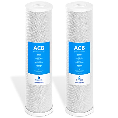 Express Water – 2 Pack Water Filter Activated Carbon Block Replacement Filter – ACB Large Capacity Filter – Whole House Filtration – 5 Micron Water Filter – 4.5” x 20” inch