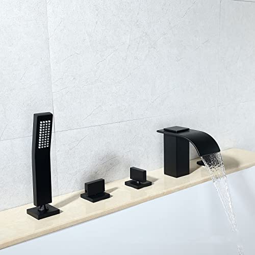 Robinet de baignoire cascade noir mat à 5 trous avec douchette