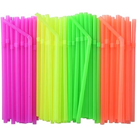 ALINK 500-PCS Neon Colored Flexible Drinking Straws, Plastic Disposable Bendy Straws - 7.75" x 0.23" Cover