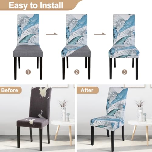 Image of SearchI Dining Room Chair Covers Set of 6, Stretch Printed Parsons Chair Slipcovers Removable Washable Spandex Kitchen Chair Protector Cover for Dining Room, Hotel, Ceremony (Flower Pattern5)