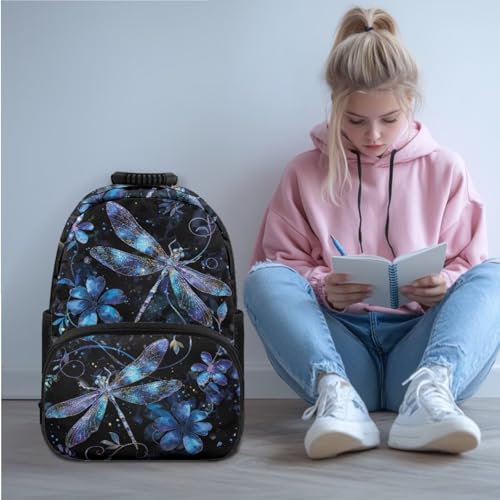 Dragonfly Backpack for School Teens Girls 12-14 Lightweight Floral Bookbag for Girls Set of 3 Versatile Kids Lunch Box Boys Insulated Lunch Cooler Bag3