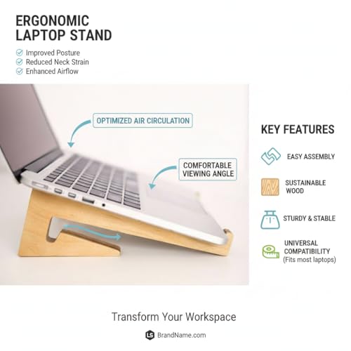 Image of Foldable, Adjustable, Wooden, Laptop Stand Ergonomic, Portable Tabletop Laptop /Desktop Riser Stand that Works with MacBooks, HP, Dell, Lenovo, and All Other notebooks Natural