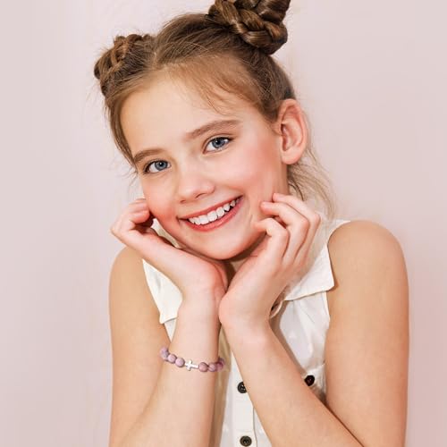 925 Sterling Silver Cross Bracelet for Girls, Christian Gifts for Kids Teens Faith Inspirational Christian Beaded Bracelets Religious Jewelry for First Communion Confirmation Baptism Birthday3