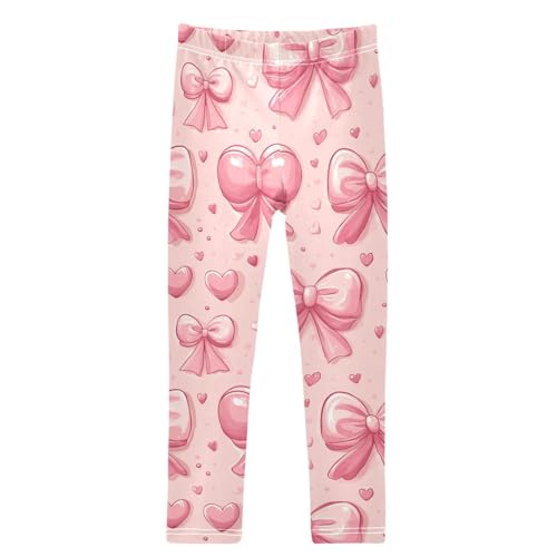 Pink Bows Red Hearts Pastel Girls Leggings Kids Yoga Pants Dance Active Tights 4T