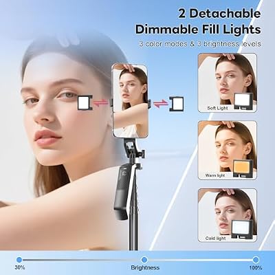 71 Selfie Stick Phone Tripod with Wireless Remote & 2 Fill Lights, Extendable Aluminum Phone Stand for iPhone/Android/Camera, Portable Travel Tripod for Vlogging, Live Streaming, Video Recording