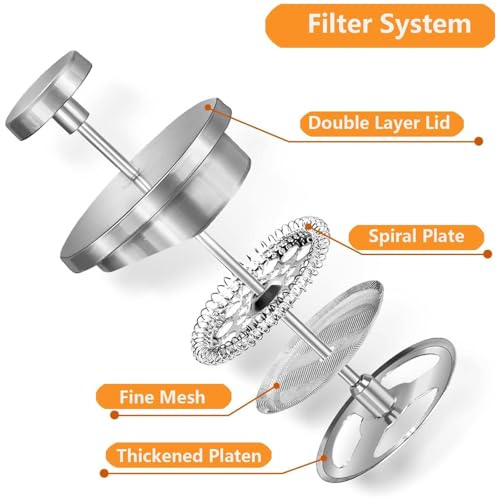 Yumzxin Small French Press Coffee Maker 12Oz(350 Ml), Stainless Steel Double Walled Insulated Coffee Press For Traveling, Office, Or Home, Silver - 6