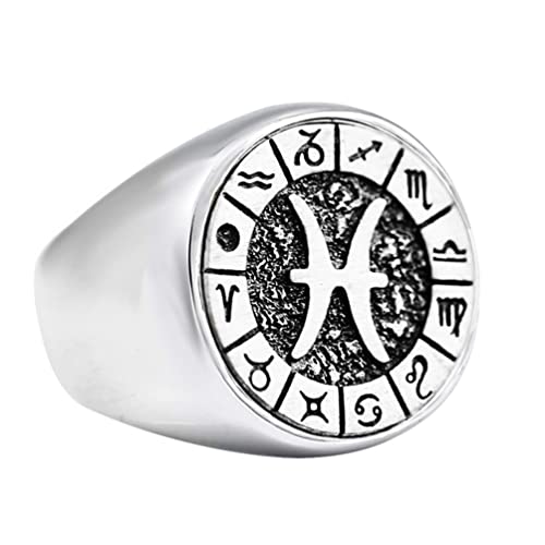 Image of Unisex 12 Constellation Zodiac Sign Signet Ring | Stainless Steel, Hip Hop Sign Signet, Horoscope Astrology Jewelry, Birthday Gift