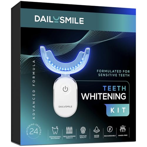 Dailysmile Teeth Whitening Kit with LED - Formulated for Sensitive Teeth, Hands-Free, Waterproof LED Light and 4 Gel Pens, Instant Results