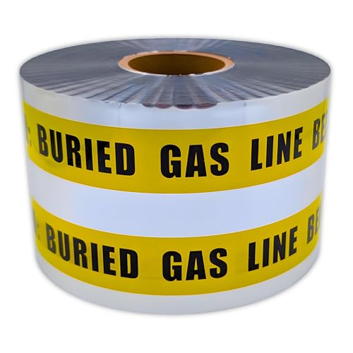ACE Supply Detectable Underground Gas Line Tape - Detectable Underground Tape - 6 Inch x 1000 Ft Length, 5 Mil - Buried Gas Line Tracer for Utility Marking