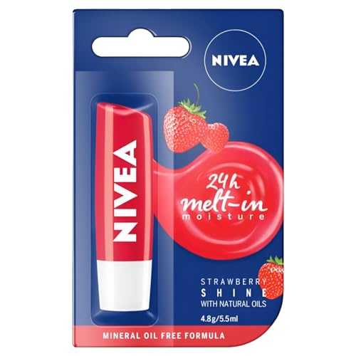 Nivea Lip Care 4.8 g Strawberry Nourishing Mineral Oil Free Tinted All-Day Nourishing Moisture Enriched with Strawberry Extract, Shea Butter and Jojoba Oil (Pack of 2)