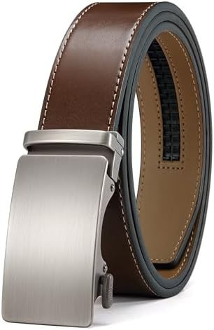 Chaoren Leather Ratchet Belt 2 Pack Dress with Click Sliding Buckle 1 3/8" in Gift Set Box - Adjustable Trim to Fit