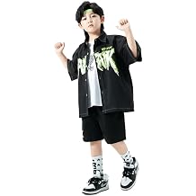 Irsutey Childrens Hip-Hop Set Boys And Girls Sleeveless Vest Short Sleeved Stand Up Collar Jacket Shorts Set Dance Costume
