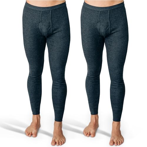 SES caleçon Long Coton, Pack de 2 caleçons Longs Hommes en côtes Fines, Taille M, avec Braguette et Ceinture Douce, en Coton/calson Long pour Homme Gris...