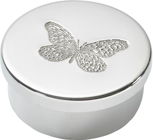 I LUV LTD Pequeño Estaño Caja de Baratijas Forma Georgiana Diseño de Mariposa única Brillante Pulido Finalizar Posibilidad de Grabar