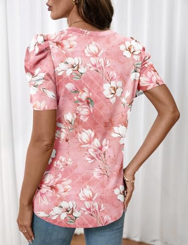 Image of LOMON Spring Summer Tops for Women 2026 V Neck Puff Short Sleeve Tops Fashion Trendy Work Blouses Dressy Casual S-XXL