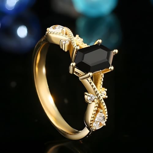 Black Onyx Couples Ring Set - Black Onyx Rings For Women - Promise Rings For Her - Men Wedding Band Wood Barrel Meteorite2